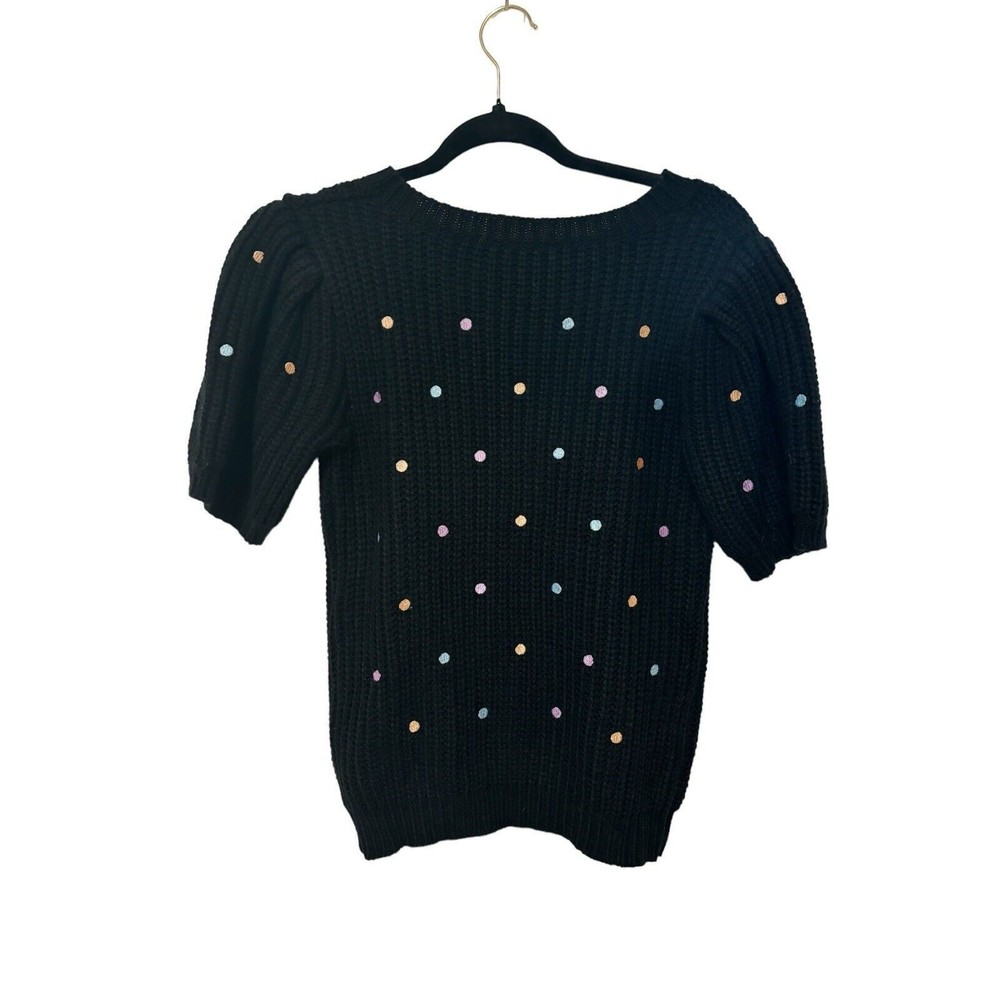 English Factory Black Pastel Embroidered Polka Dot Sweater Sz Small‎